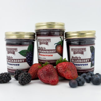 9 oz blackberry preserves, 9 oz strawberry preserves, 9 oz blueberry preserves surrounded by fruit