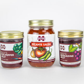 Five pepper jelly, picante sauce, and muscadine jelly